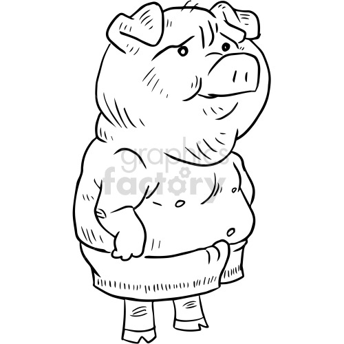black and white pig vector clipart .