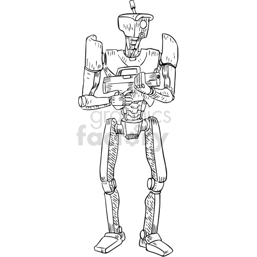 black and white security droid vector clipart clipart. Royalty-free image # 417813