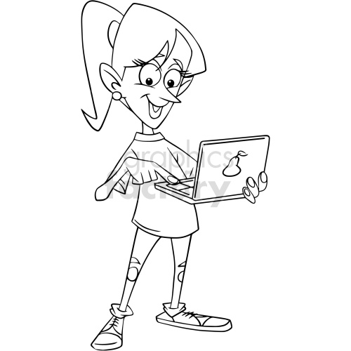 black and white cartoon female geek clipart .