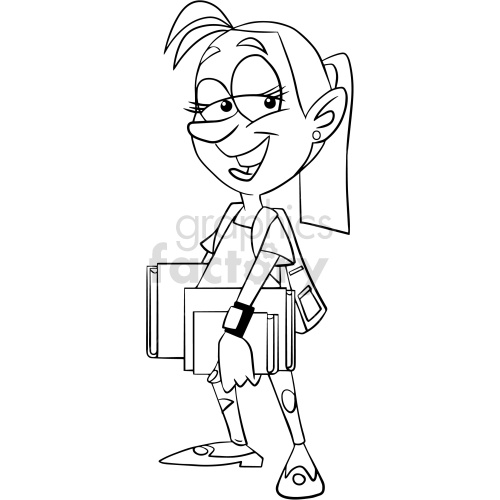 black and white cartoon female nerd clipart .