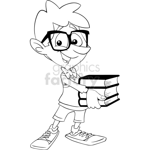 black and white cartoon boy geek clipart