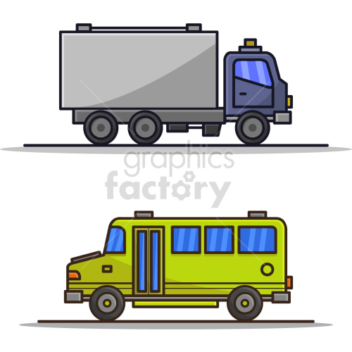 box truck school bus vector graphic set clipart.