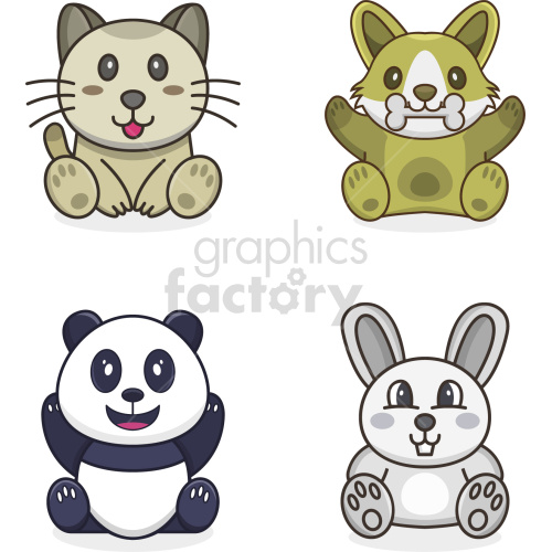 cat dog panda bunny bundle vector clipart