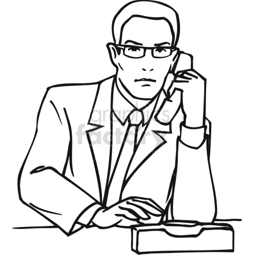 lawyer talking on phone black white clipart.