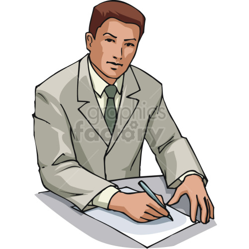 business man reviewing documents clipart. Commercial use image # 418475