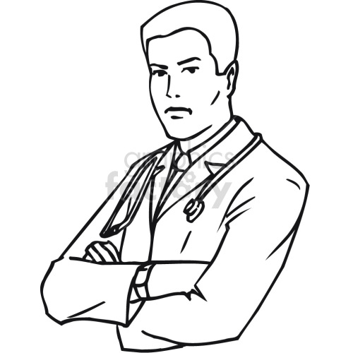 doctor with arms crossed black white clipart.