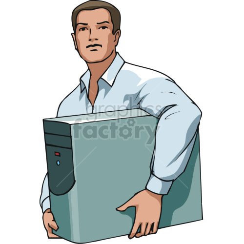 computer repair man holding pc clipart. Commercial use image # 418591