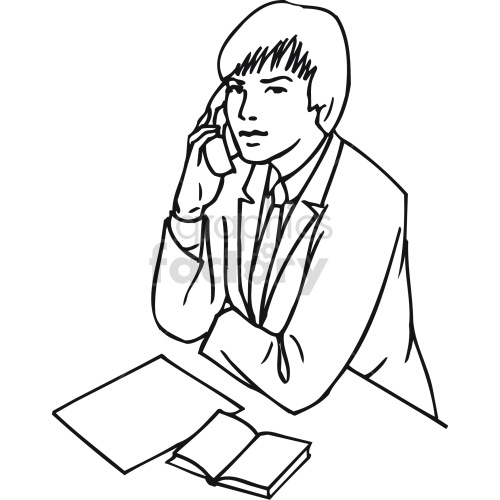 man talking on telephone black white clipart.