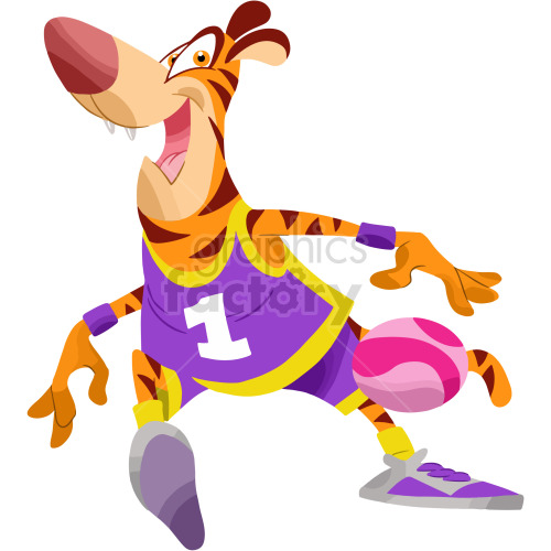 cartoon tiger playing basketball clipart .