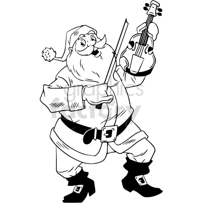black and white santa playing violin clipart