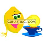 Animated lemon dipping lemon in tea clipart.