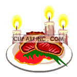 Beef wellington on a plate surrounded by candles animation. Commercial use animation # 120168