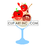 Animated strawberries and cherries on top of ice cream clipart.