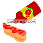 Animated Catsup bottle putting catsup on a hotdog animation. Royalty-free animation # 120188