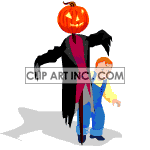 Scarecrow being held by a small boy