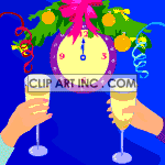   new years celebration cheers wine champagne glass alcohol year clock clocks time Animations 2D Holidays New Years 