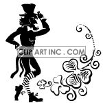 Black and white animated leprechaun waving hat clipart.