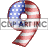 This animated gif is the number 9 , with the USA's flag as its background. The flag is waving, but the number remains still