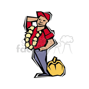 Farmer poses next to pumpkin clipart. Royalty-free image # 128376
