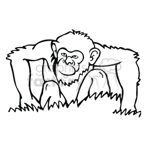 The image shows a black-and-white drawing of a monkey with its arms stretched out. It is looking at you with a playful look on its face. The image is a line art drawing.