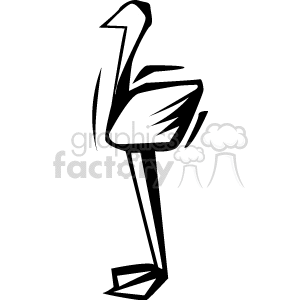 clipart - Black and white abstract flamingo, side profile.