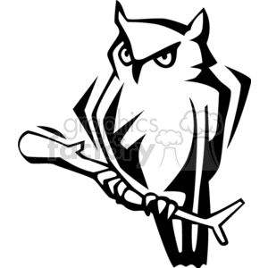 Black and white image of great horned owl perched clipart. Commercial use image # 130524