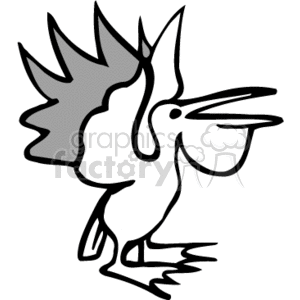 clipart - Black and white pelican flapping wings.