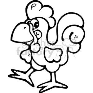 Cartoon rooster strutting- black and white clipart. Royalty-free image # 130744