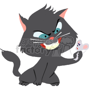 Mean cartoon cat with mouse in its paw clipart.
