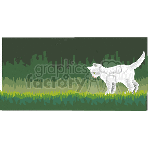 White kitten walking through green grass clipart. Commercial use image # 131117