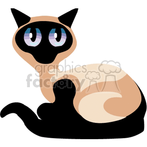 Seated Siamese cat with huge blue eyes clipart. Commercial use image # 131139
