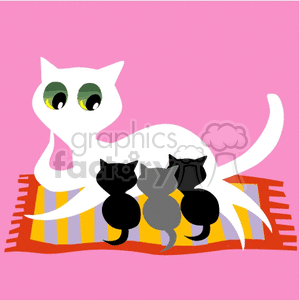 Mother cat nursing a litter of kittens clipart. Commercial use image # 131149