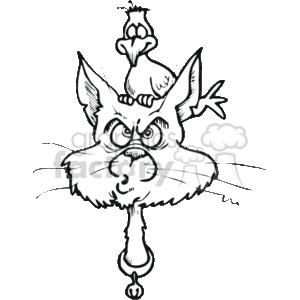 Black and white vector cat with a bird sitting on his head clipart. Royalty-free image # 131153