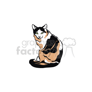 Sitting calico cat clipart. Commercial use image # 131182