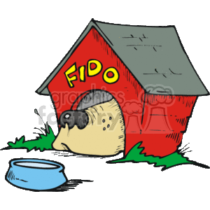 Cartoon dog in a doghouse clipart. Royalty-free icon # 131961