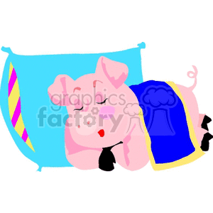 Cartoon pig sleeping with a pillow clipart. Royalty-free image # 132175
