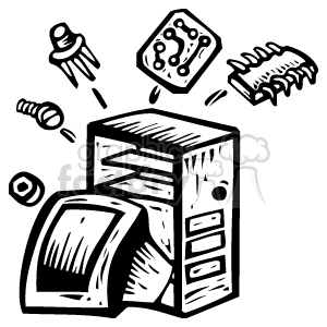 black and white computer parts vector clipart.