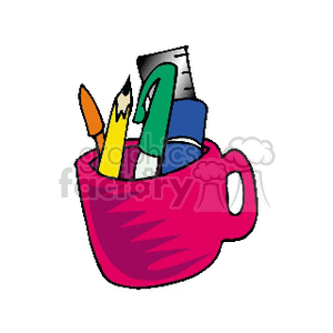 Cartoon cup with school supplies  clipart. Commercial use image # 138567