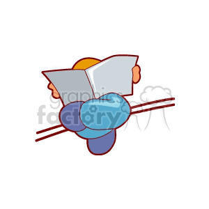 Cartoon student with their head in a book clipart.