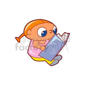 Cartoon little girl reading a book