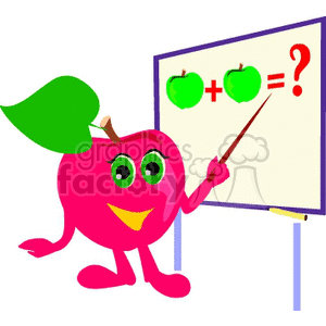Cartoon pink apple teaching a math problem clipart.