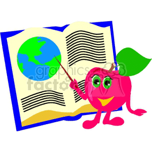 Cartoon apple pointing to the Earth in a book clipart. Commercial use image # 139319