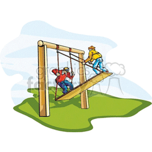 Kids swinging on a teeter board clipart.