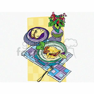   food dinner table plate plates gravy bread bowl bowls spoon spoons  dinner121.gif Clip Art Food-Drink 