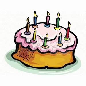 cake with pink frosting and colorful candles clipart. Commercial use image # 141353