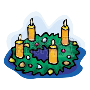 Four Golden Candles With Green Christmas Wreath  clipart. Commercial use image # 142953