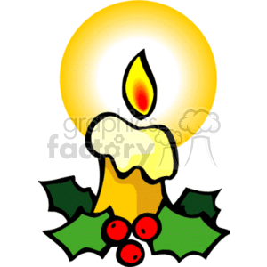   christmas xmas holidays holly berry single glowing candle candles decoration decorations Clip Art Holidays Christmas 