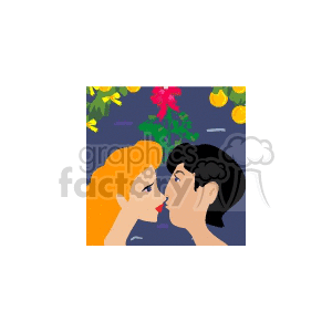 clipart - Man and a Woman Kissing Under a Mistletoe.