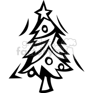 Black and White Decorated Christmas Tree with a Star on the Top clipart. Commercial use image # 142998