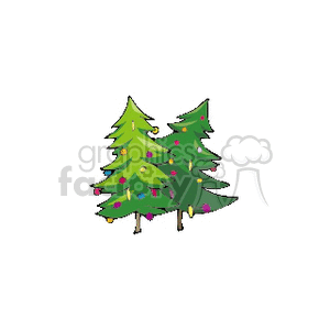 clipart - Two Christmas Trees Together Decorated.